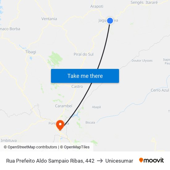 Rua Prefeito Aldo Sampaio Ribas, 442 to Unicesumar map