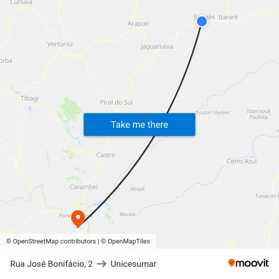 Rua José Bonifácio, 2 to Unicesumar map