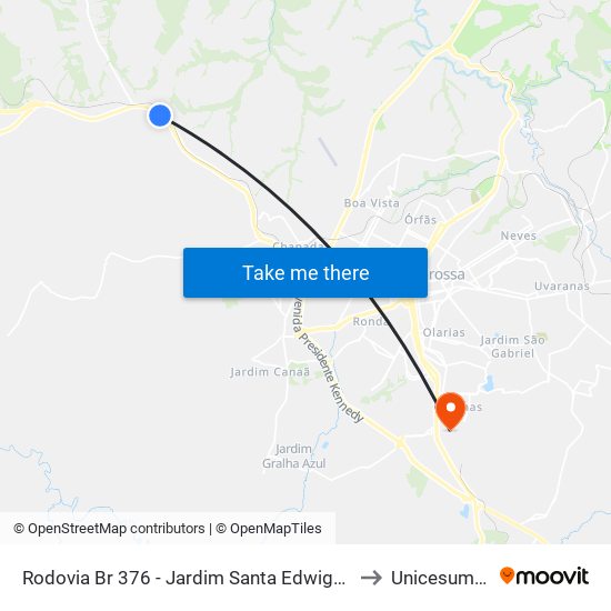 Rodovia Br 376 - Jardim Santa Edwiges to Unicesumar map