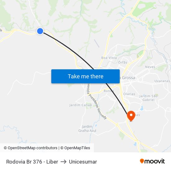 Rodovia Br 376 - Liber to Unicesumar map