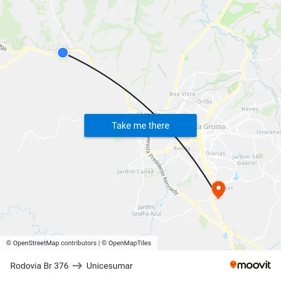 Rodovia Br 376 to Unicesumar map