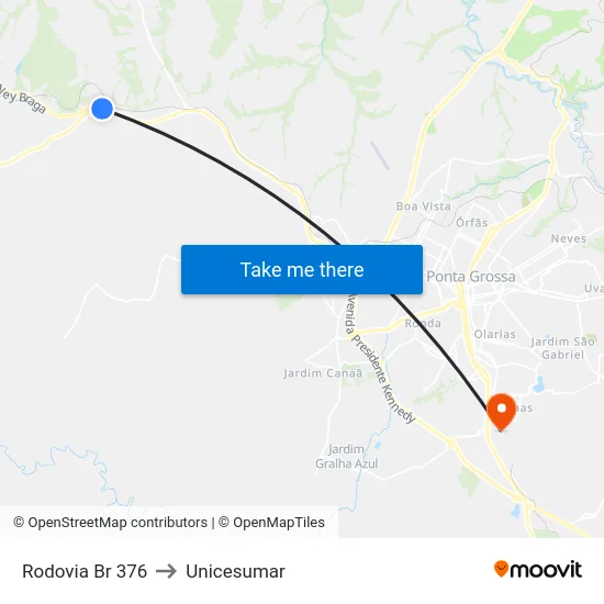 Rodovia Br 376 to Unicesumar map