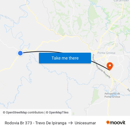 Rodovia Br 373 - Trevo De Ipiranga to Unicesumar map