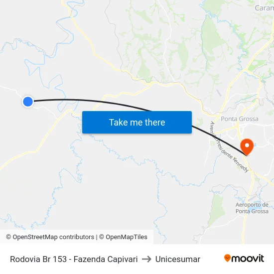 Rodovia Br 153 - Fazenda Capivari to Unicesumar map
