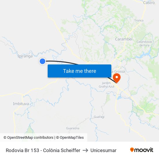 Rodovia Br 153 - Colônia Scheiffer to Unicesumar map