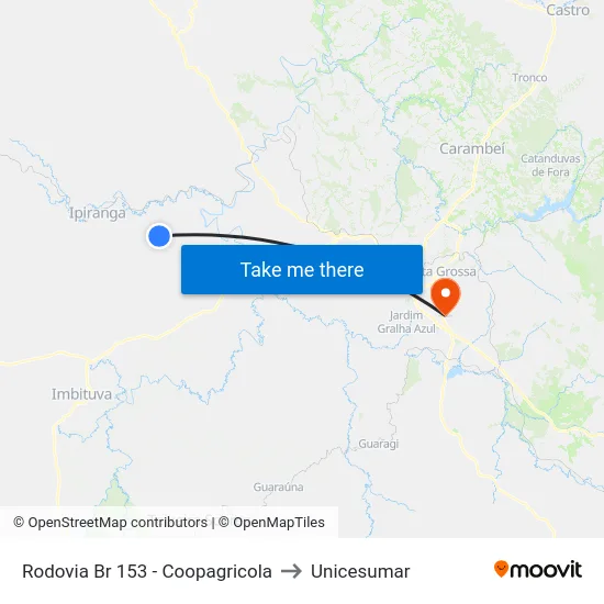 Rodovia Br 153 - Coopagricola to Unicesumar map