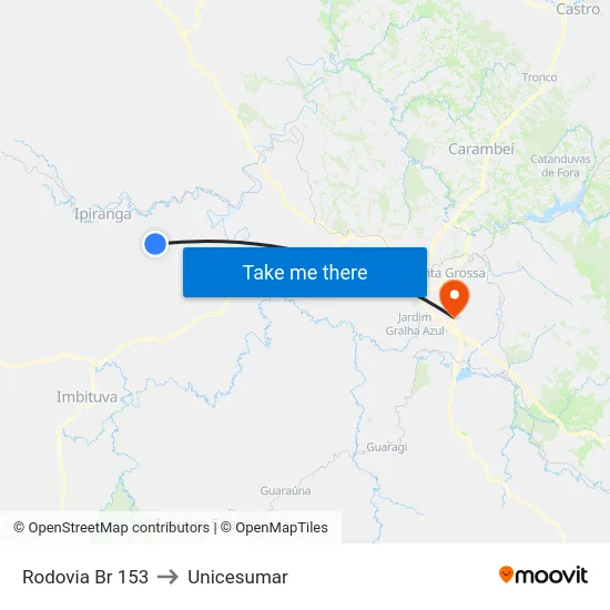 Rodovia Br 153 to Unicesumar map