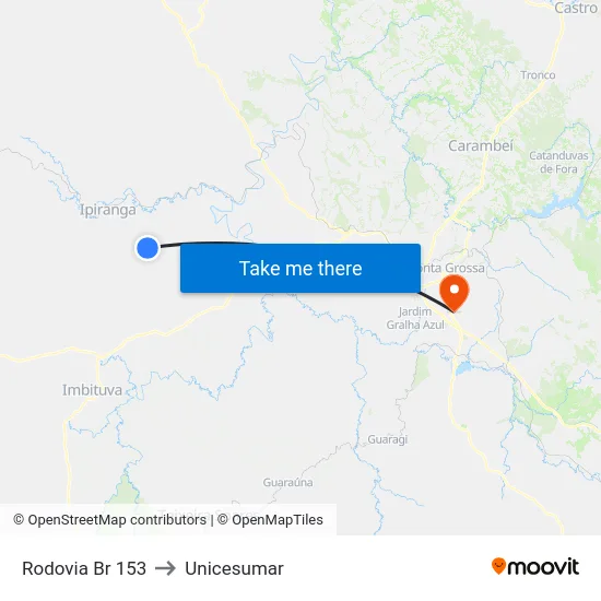 Rodovia Br 153 to Unicesumar map
