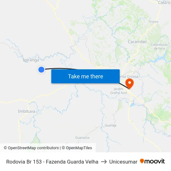 Rodovia Br 153 - Fazenda Guarda Velha to Unicesumar map