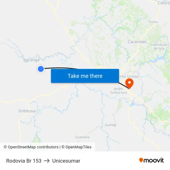 Rodovia Br 153 to Unicesumar map
