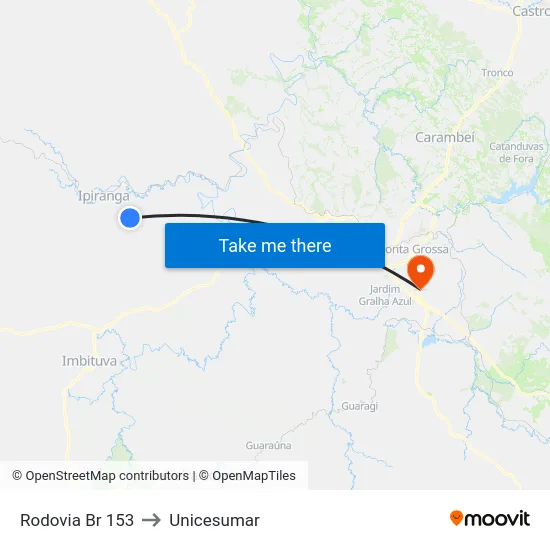 Rodovia Br 153 to Unicesumar map
