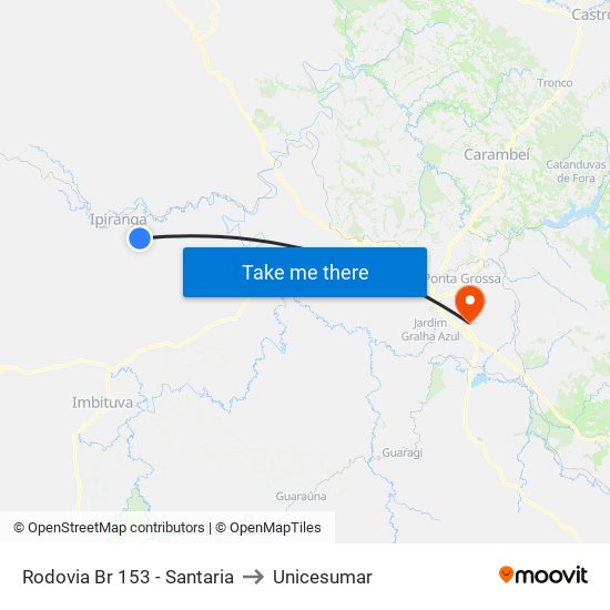 Rodovia Br 153 - Santaria to Unicesumar map