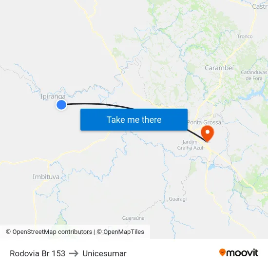 Rodovia Br 153 to Unicesumar map