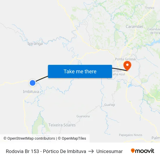 Rodovia Br 153 - Pórtico De Imbituva to Unicesumar map