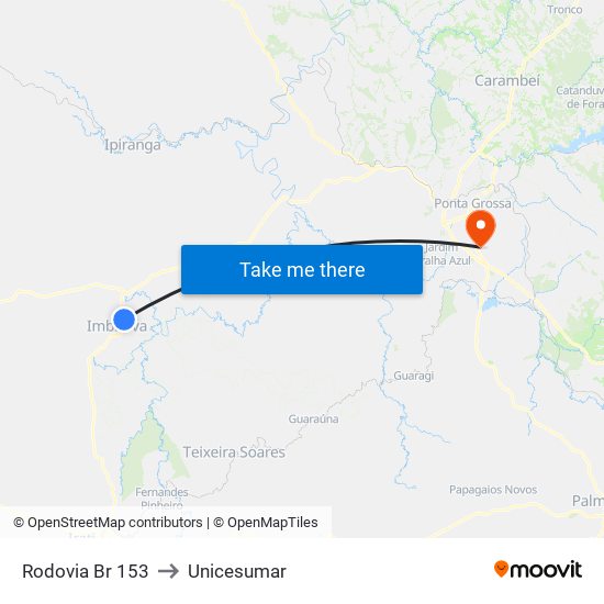 Rodovia Br 153 to Unicesumar map