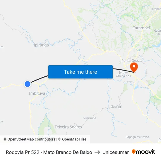 Rodovia Pr 522 - Mato Branco De Baixo to Unicesumar map