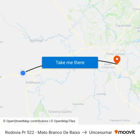 Rodovia Pr 522 - Mato Branco De Baixo to Unicesumar map