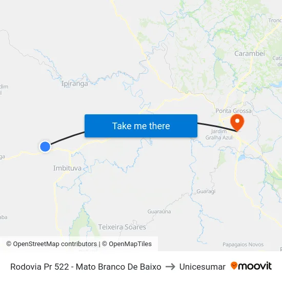 Rodovia Pr 522 - Mato Branco De Baixo to Unicesumar map