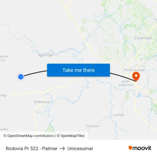 Rodovia Pr 522 - Palmar to Unicesumar map