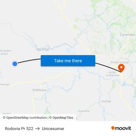 Rodovia Pr 522 to Unicesumar map
