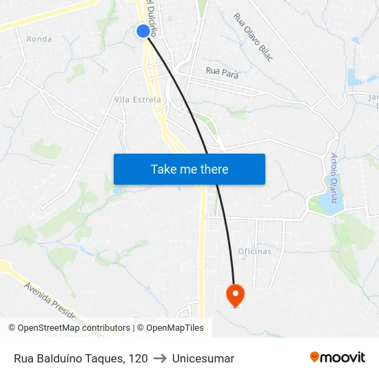 Rua Balduíno Taques, 120 to Unicesumar map