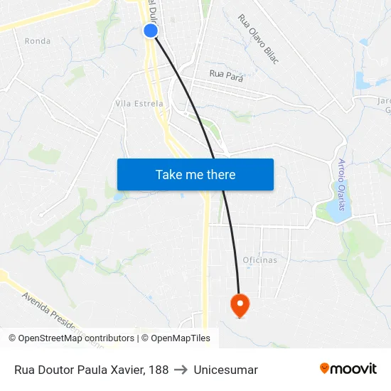 Rua Doutor Paula Xavier, 188 to Unicesumar map
