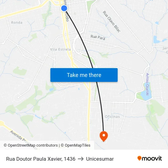 Rua Doutor Paula Xavier, 1436 to Unicesumar map