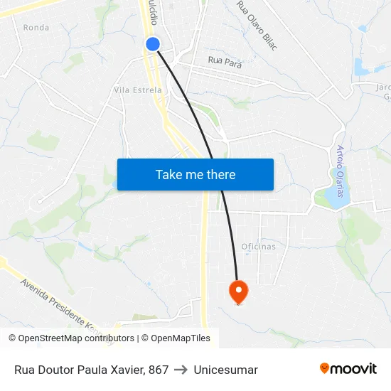 Rua Doutor Paula Xavier, 867 to Unicesumar map