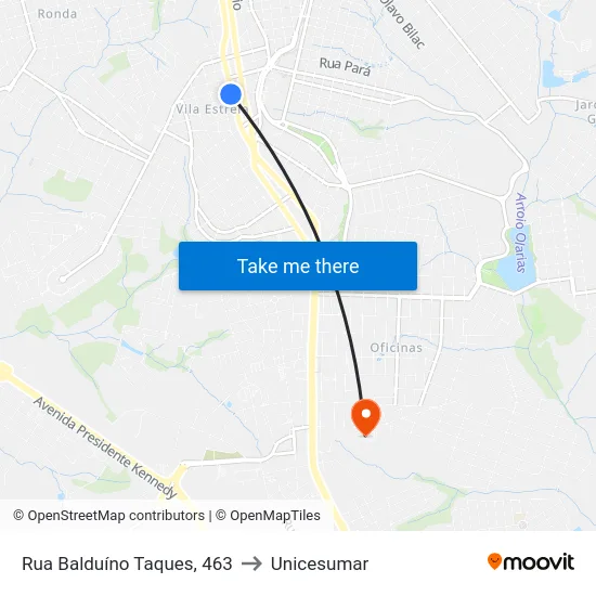 Rua Balduíno Taques, 463 to Unicesumar map