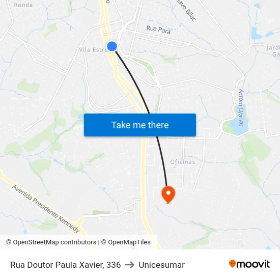 Rua Doutor Paula Xavier, 336 to Unicesumar map