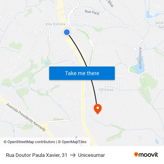 Rua Doutor Paula Xavier, 31 to Unicesumar map