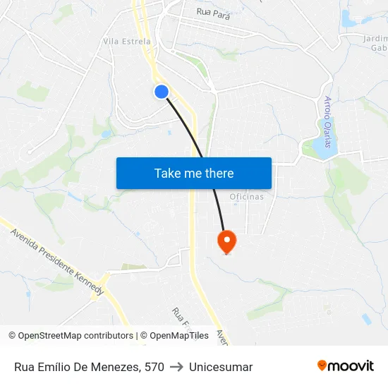 Rua Emílio De Menezes, 570 to Unicesumar map