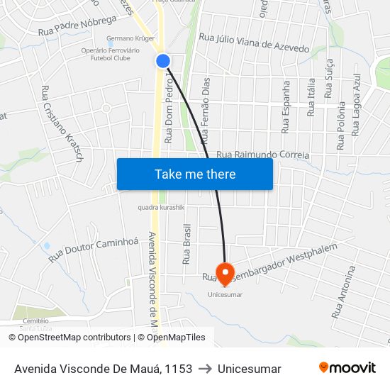 Avenida Visconde De Mauá, 1153 to Unicesumar map