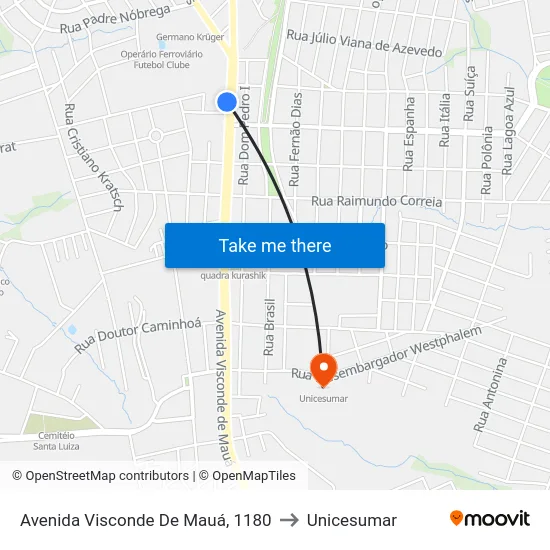 Avenida Visconde De Mauá, 1180 to Unicesumar map