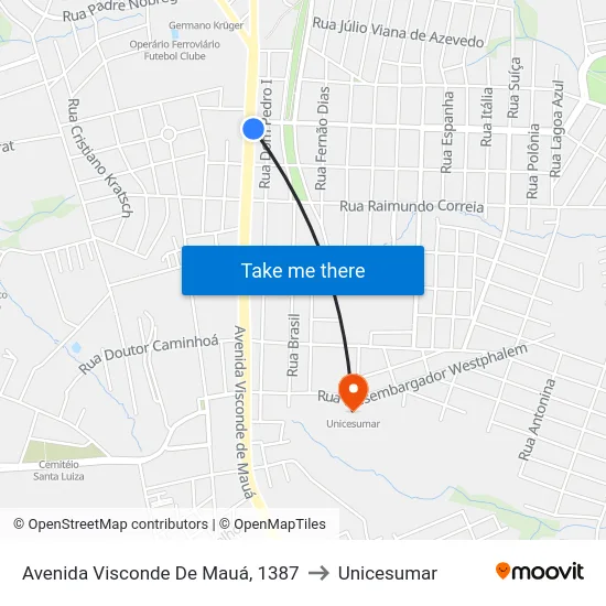 Avenida Visconde De Mauá, 1387 to Unicesumar map
