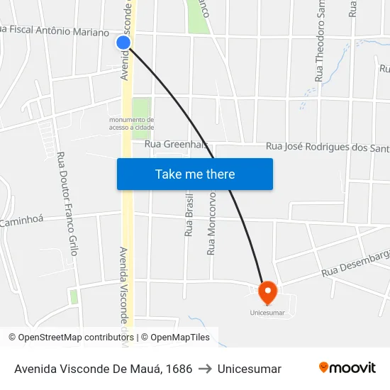 Avenida Visconde De Mauá, 1686 to Unicesumar map