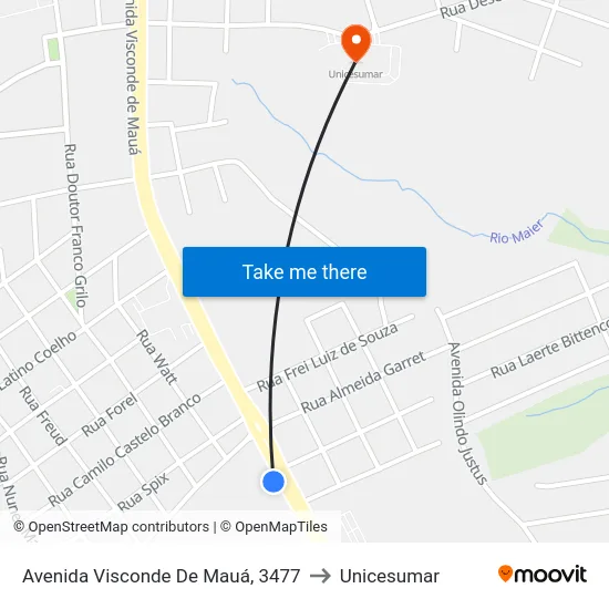 Avenida Visconde De Mauá, 3477 to Unicesumar map