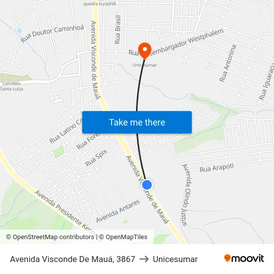 Avenida Visconde De Mauá, 3867 to Unicesumar map