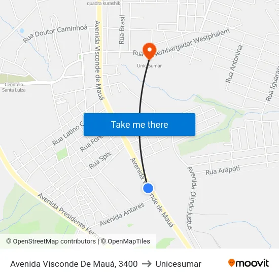 Avenida Visconde De Mauá, 3400 to Unicesumar map