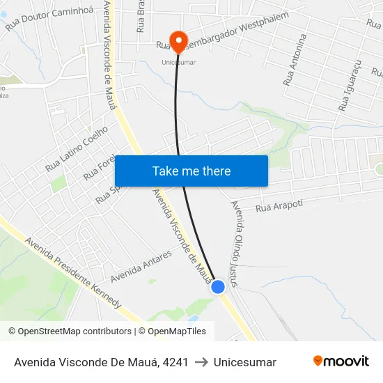 Avenida Visconde De Mauá, 4241 to Unicesumar map