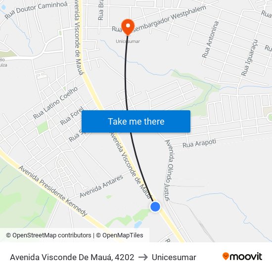 Avenida Visconde De Mauá, 4202 to Unicesumar map
