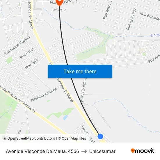 Avenida Visconde De Mauá, 4566 to Unicesumar map