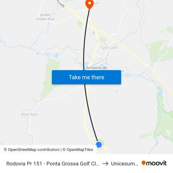 Rodovia Pr 151 - Ponta Grossa Golf Club to Unicesumar map
