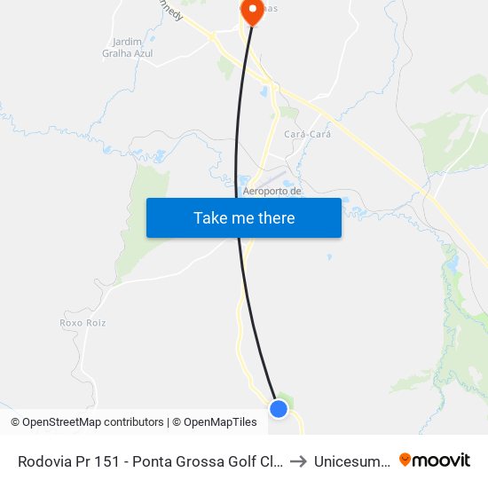 Rodovia Pr 151 - Ponta Grossa Golf Club to Unicesumar map
