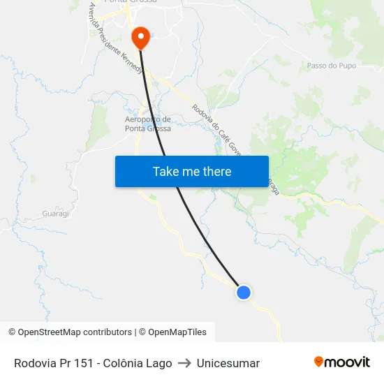 Rodovia Pr 151 - Colônia Lago to Unicesumar map