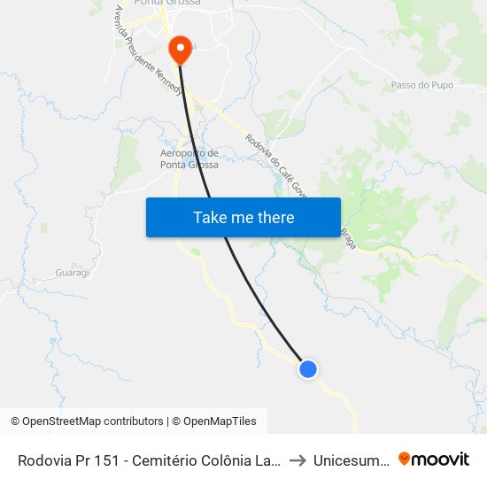 Rodovia Pr 151 - Cemitério Colônia Lago to Unicesumar map
