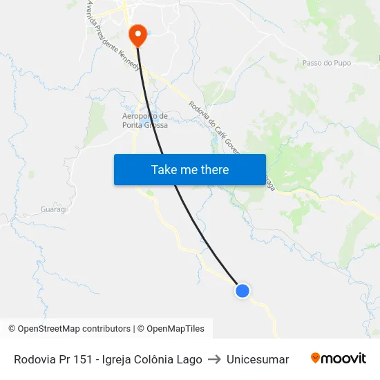 Rodovia Pr 151 - Igreja Colônia Lago to Unicesumar map