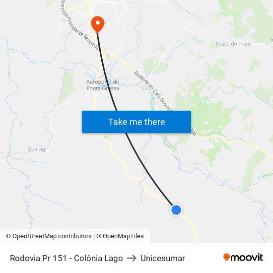 Rodovia Pr 151 - Colônia Lago to Unicesumar map