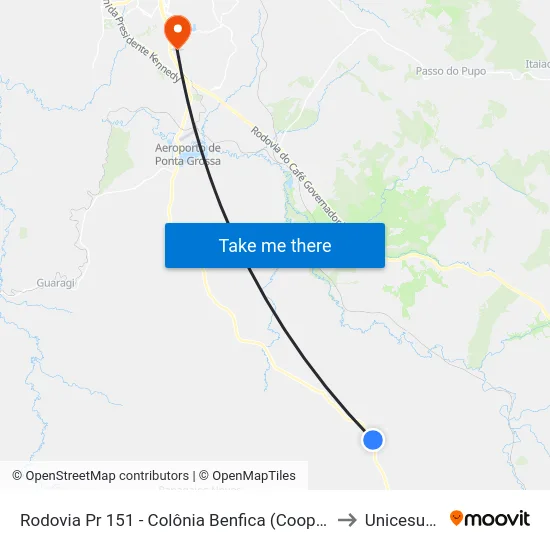 Rodovia Pr 151 - Colônia Benfica (Coopagricola) to Unicesumar map