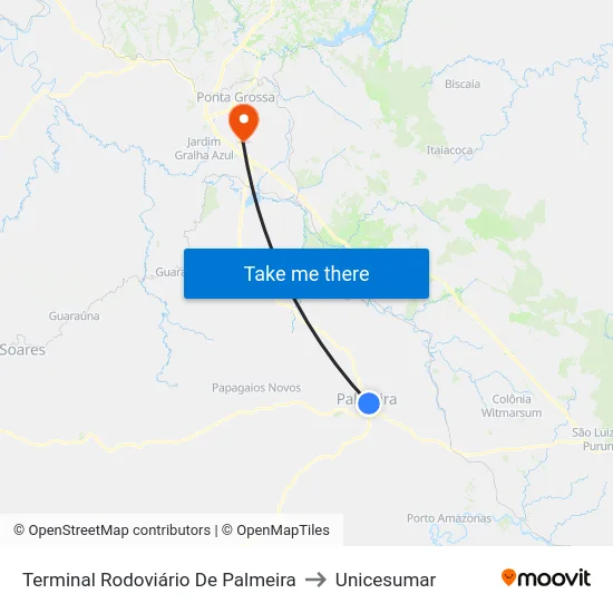 Terminal Rodoviário De Palmeira to Unicesumar map
